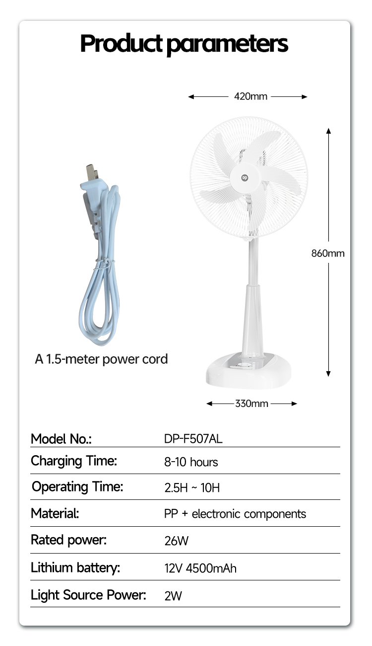 16'' Rechargeable Pedestal Fan with Night Light DP-F507AL-detail-8