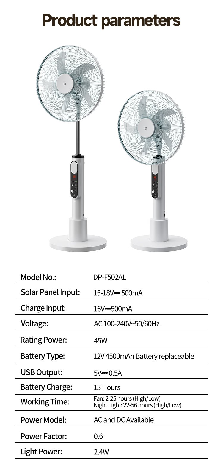 Pedestal Fan 18 inch Rechargeable AC DC Stand Fan with Light-F502AL-detail-8