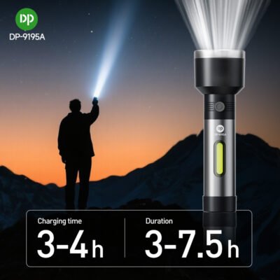 Aluminum LED COB Flashlight Torch with Side Light DP-9195A-3