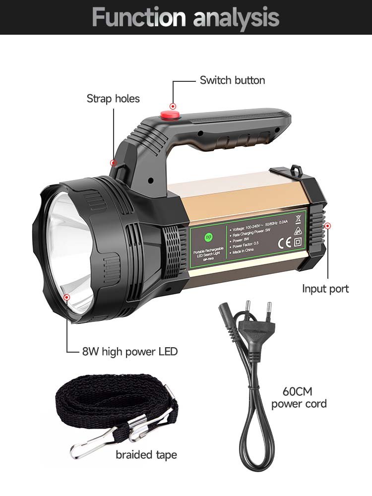 Rechargeable Searchlight dp-7313 detail (7)