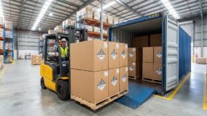 Shipping boxes with Class 9 Dangerous Goods labels ready for export, ensuring compliant shipping of lithium battery products.