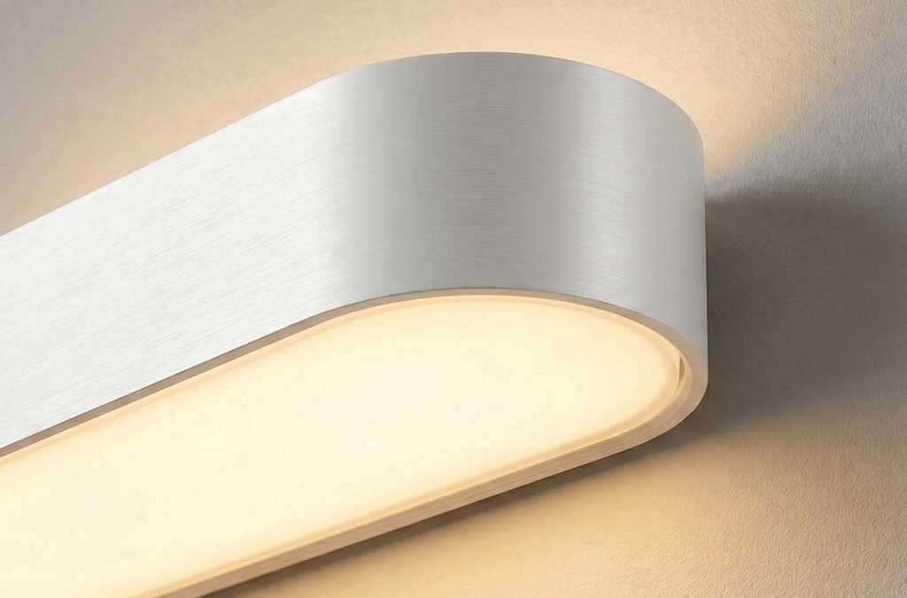 Close up detail of a modern matte finish rechargeable lamp showing soft, diffused eye-care LED panel technology