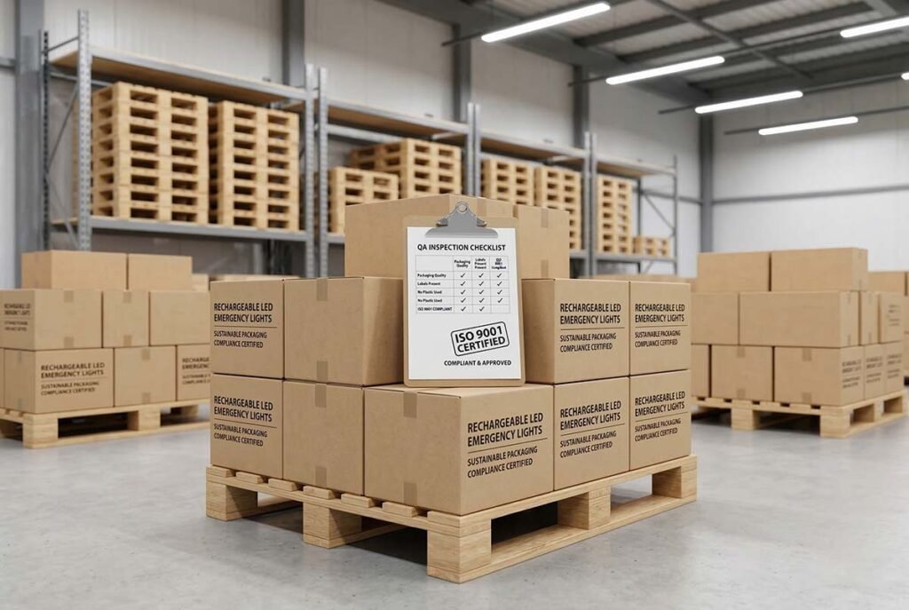 Eco-friendly bulk kraft paper packaging for rechargeable emergency lights, designed for NGO relief tenders.