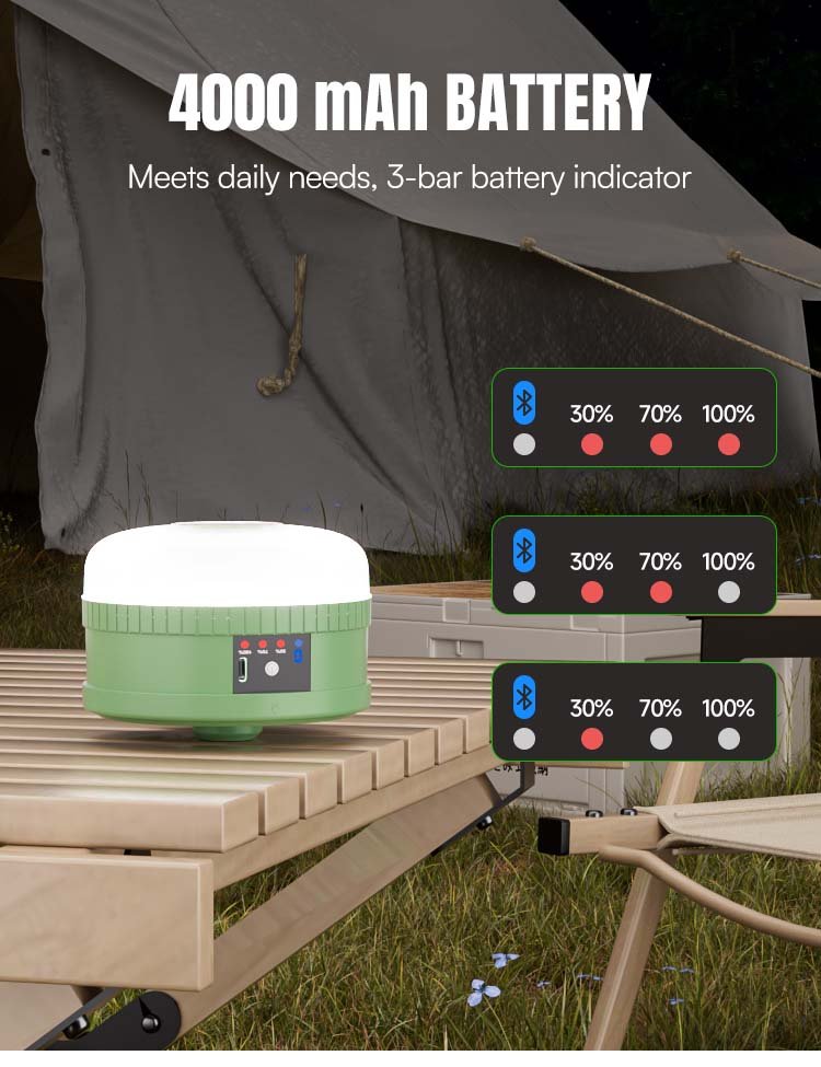 LED camping lantern 7823S featuring a 4000mAh battery and a 3-bar battery indicator.