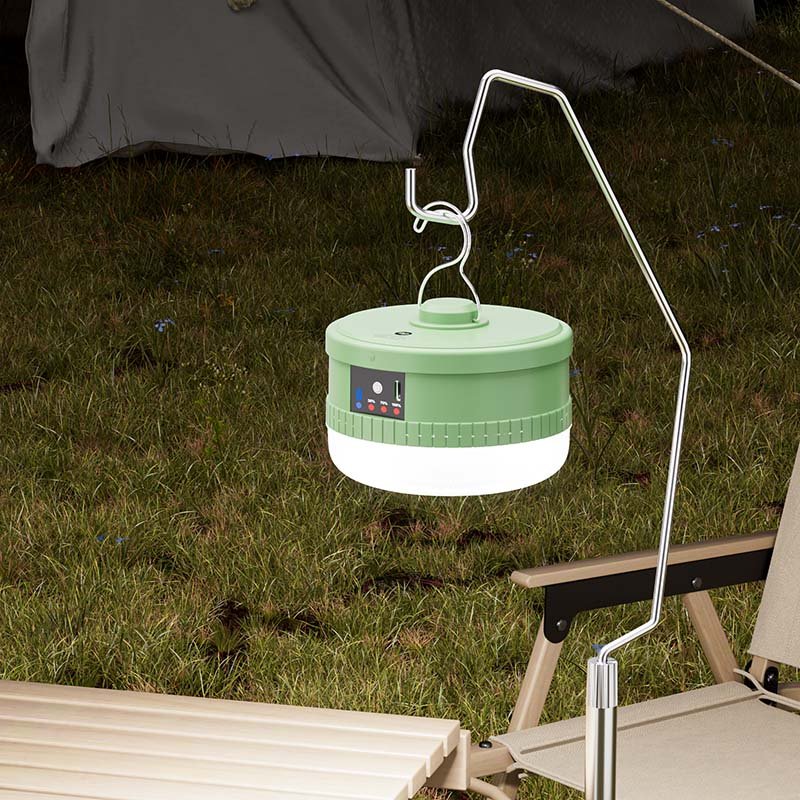 LED camping lantern 7823S with hanging hook setup for outdoor illumination.