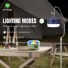 LED camping lantern 7823S displaying high, medium, low power, strobe, and RGB strobe lighting modes.