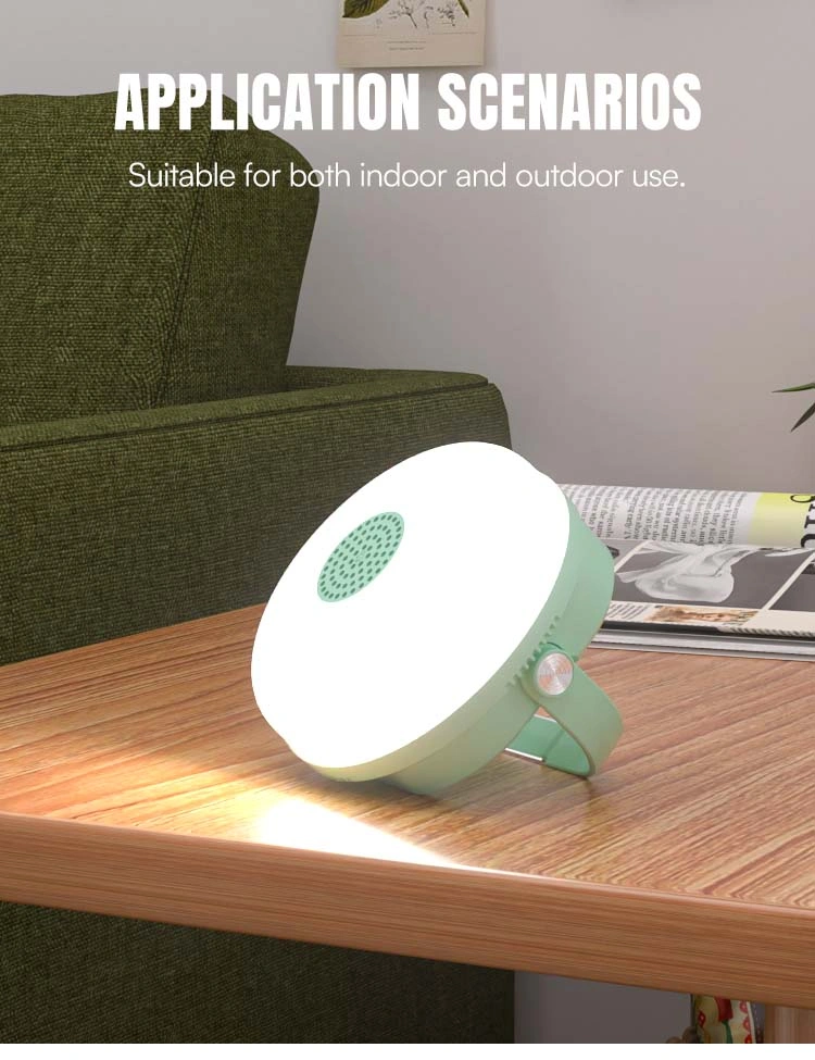 LED camping lantern 7858S placed on a desktop demonstrating indoor lighting application.