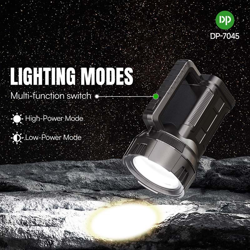 LED search light 7045 featuring a multi-function switch for high-power and low-power lighting modes.