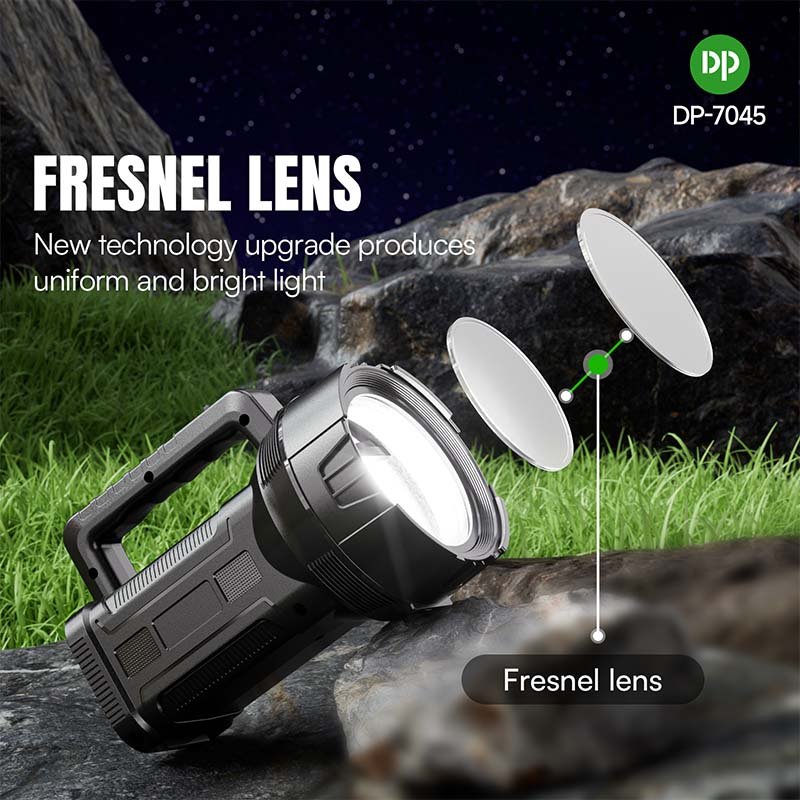 LED search light 7045 utilizing a Fresnel lens assembly to produce uniform and bright light.