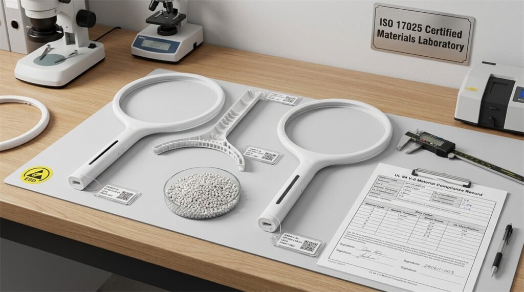 Flame-retardant ABS housing samples are compared for mosquito swatter compliance.