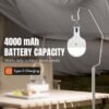 LED camping lantern 7853 equipped with 4000mAh battery capacity and Type-C charging port.