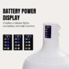 LED camping lantern 7855C/7856C/7857C with 4-level battery indicator display showing 25% to 100% capacity.