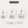 Dimensions of 7855C/7856C/7857C LED camping lanterns showing three sizes and included 50cm Type-C cable.