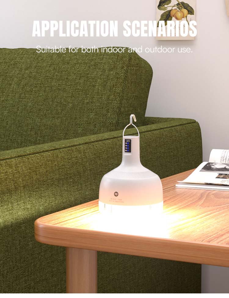LED camping lantern 7855C/7856C/7857C placed on a wooden desk demonstrating indoor lighting application.