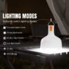 LED camping lantern 7855C/7856C/7857C showing focused beam, strong, medium, low, and SOS strobe modes.