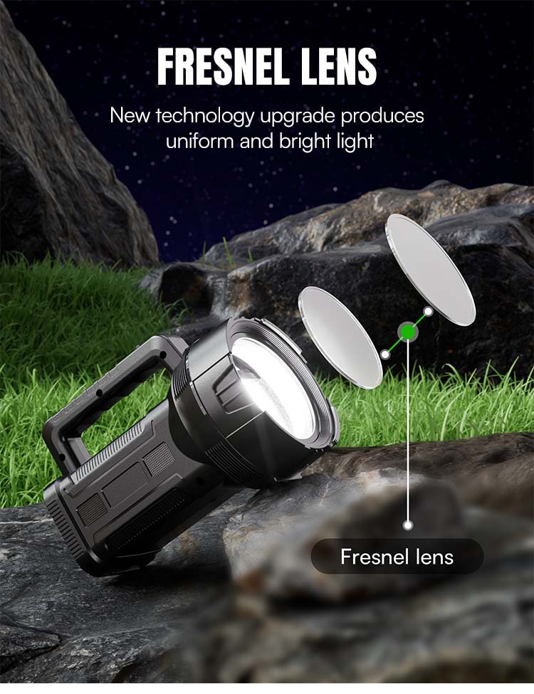 LED search light 7045 utilizing a Fresnel lens for uniform lighting.