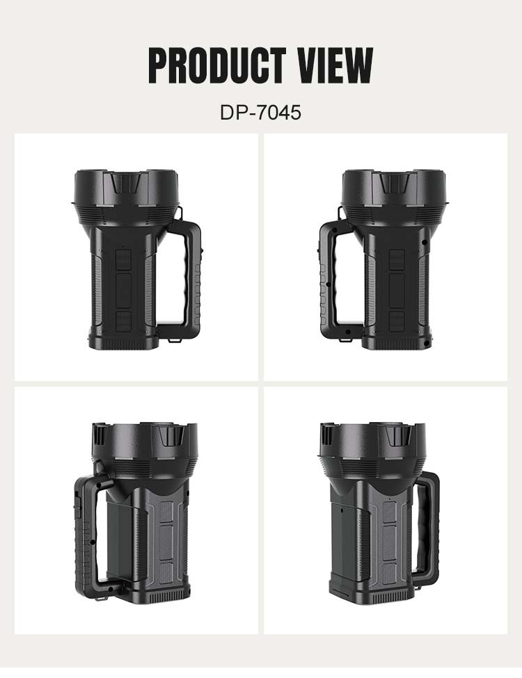 Multi-angle view of LED search light 7045 showing integrated handle.