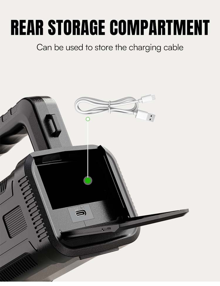 LED search light 7045 with a rear storage compartment for cables.