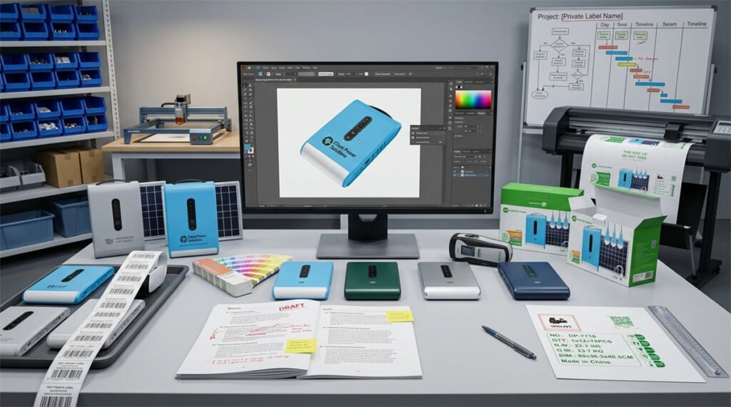 Logo, packaging, color, barcode, and manual options are reviewed for an OEM project.