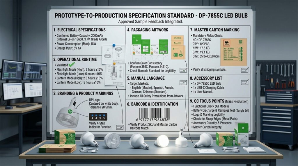 A final OEM specification board turns sample feedback into mass production standards.