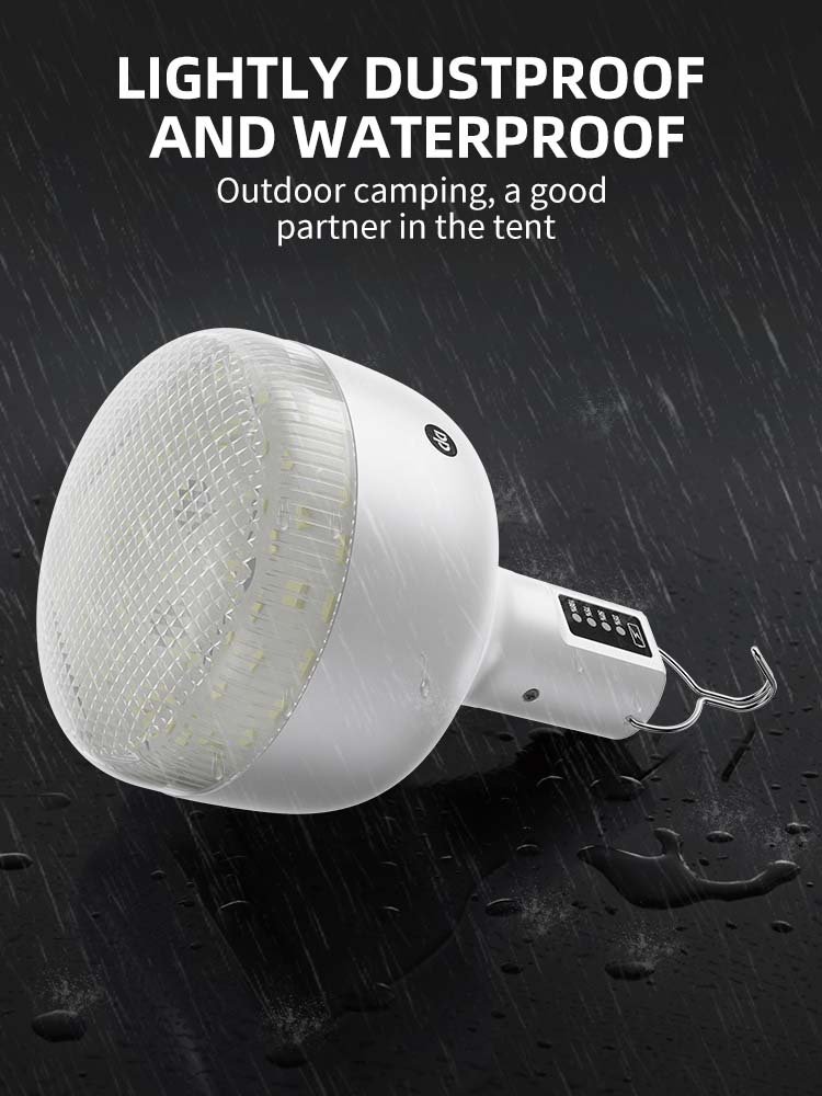 Waterproof and dustproof camping lantern 7813T operating under rainy outdoor tent conditions.