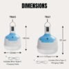 Dimensions of LED camping lantern 7860 (100x140mm) and 7861 (117x151mm) with 30cm Type-C cable.