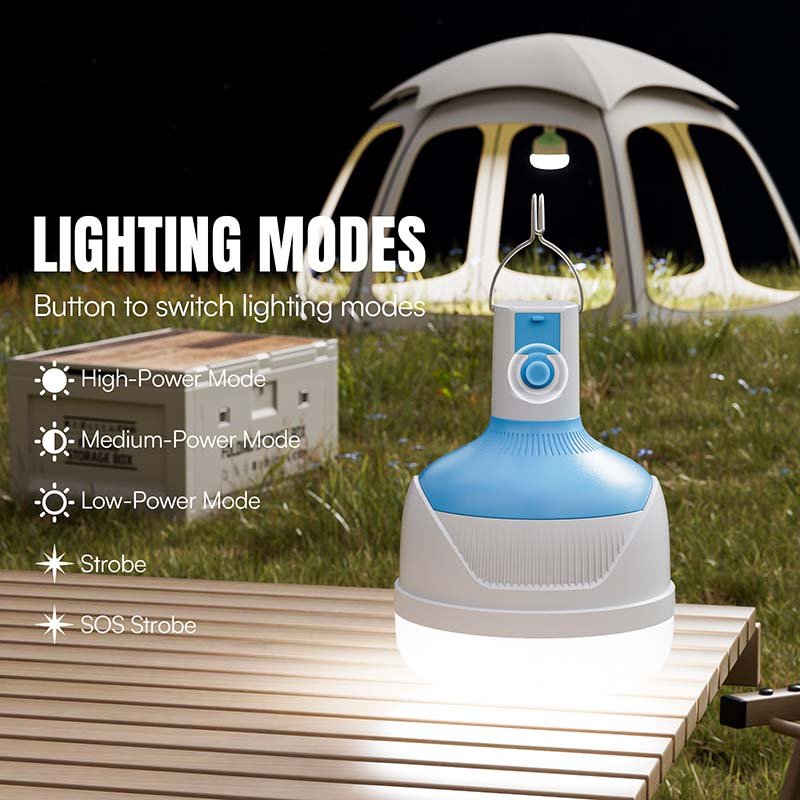 LED camping lantern 7860 and 7861 featuring high, medium, low power, strobe, and SOS lighting modes.