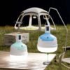 LED camping lantern 7860 and 7861 models displayed in an outdoor setting with table and hanging options.
