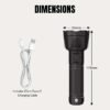 LED rechargeable flashlight DP-9208 measuring 179 × 64mm with a 30cm Type-C charging cable.