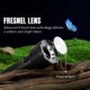 LED rechargeable flashlight DP-9208 with a Fresnel lens for uniform beam distribution.
