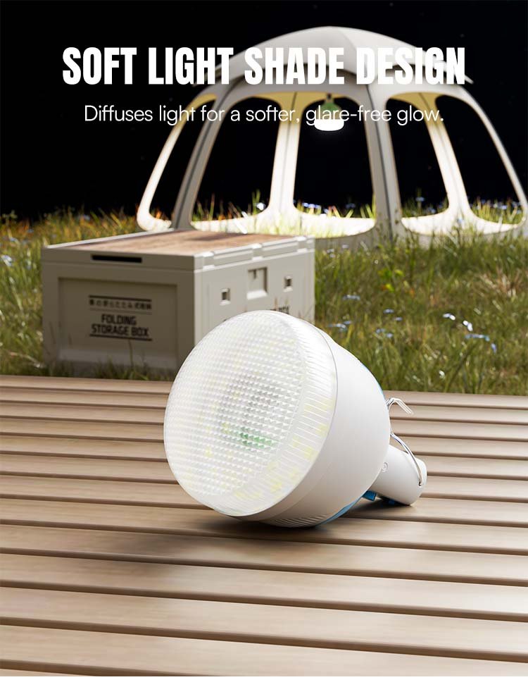 Rechargeable LED bulb 7860 and 7861 utilizing a light shade design for diffused light distribution.