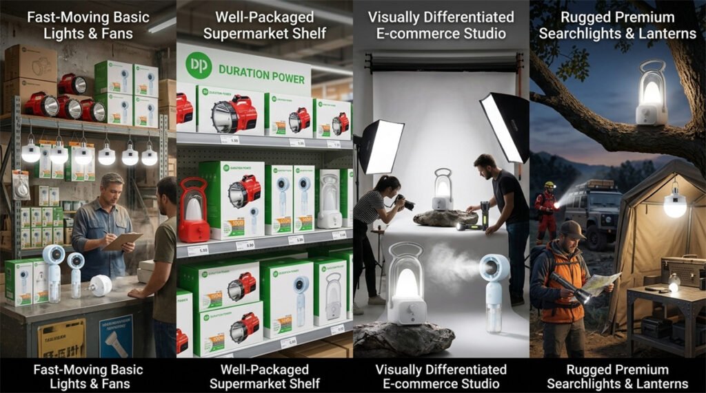 Different sales channels display rechargeable products selected for their specific buyers.