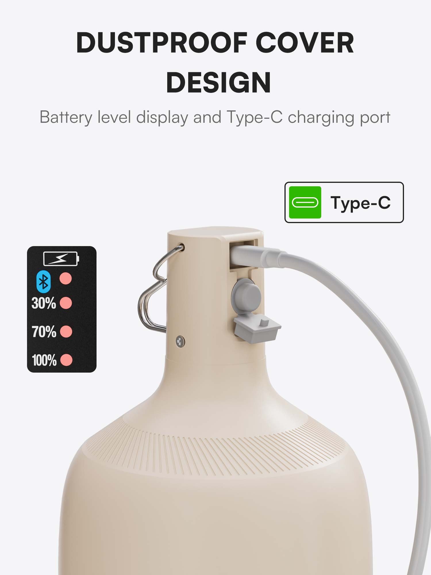 Rechargeable LED lantern 7813S featuring a Type-C charging port with dustproof cover and battery display.