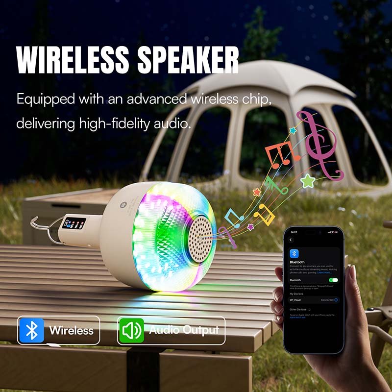 Wireless speaker LED bulb 7813S with audio output function and RGB lighting mode.